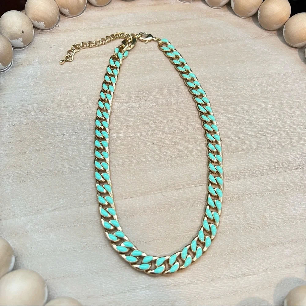 New Gold and Mint Green Chainlink Necklace | Reversible | Lobster Clasp | Chunky